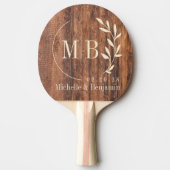 Worn Cutting Board Leaf Wedding Monogram Tischtennis Schläger (Vorderseite)