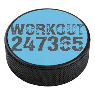Worn out and scratched text Workout 247365 blue Eishockey Puck