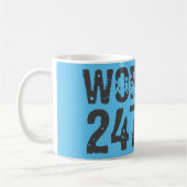 Worn out and scratched text Workout 247365 blue Kaffeetasse (Links)