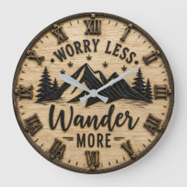 Worry Less Wander More Rustic Mountain Cabin Große Wanduhr