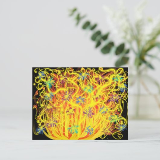 Worship Art Orange Yellow Gold Flames Blue Black Postkarte (Stehend Vorderseite)