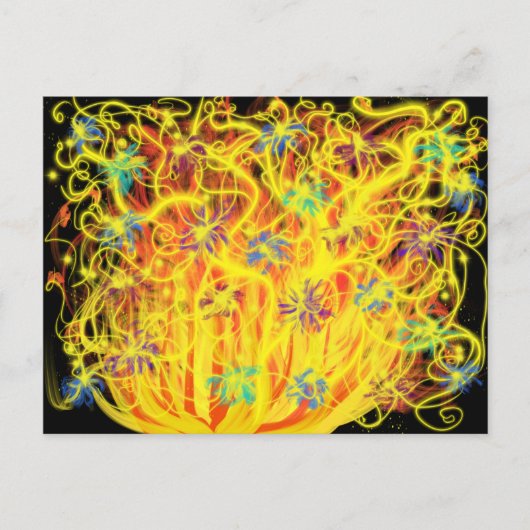 Worship Art Orange Yellow Gold Flames Blue Black Postkarte (Vorderseite)