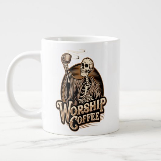 Worship Coffee Skeleton Funny Jumbo-Tasse (Links)