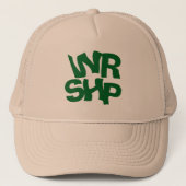 WORSHIP Print Beige Trucker Hat Truckerkappe (Vorderseite)