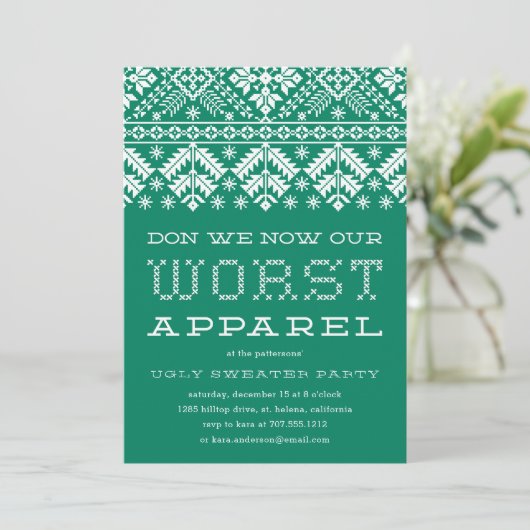 Worst Apparel | Ugly Sweater Party Einladung (Stehend Vorderseite)