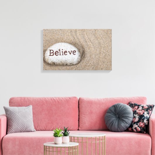 Wort glauben an Strandgestein Leinwanddruck (Insitu (Wohnzimmer))