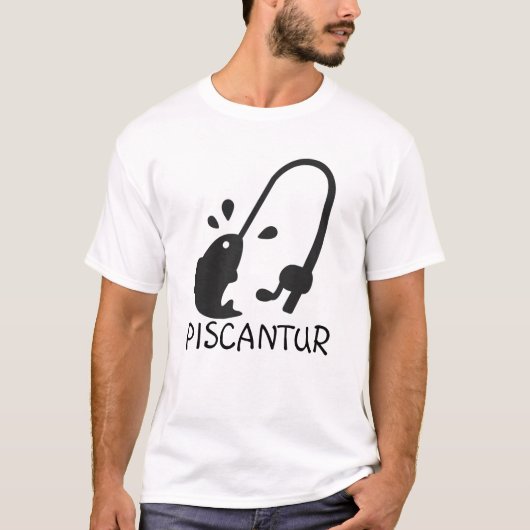 Wort im Latein: piscantur und Fische und T-Shirt (Vorderseite)