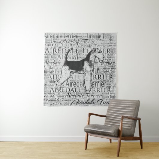 Wort-Kunst-Tinte Airedales Terrier monotone Wandteppich (Beispiel)