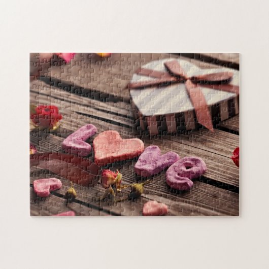 Wort-Liebe mit Geschenk Herzgeformtem Valentines Puzzle (Horizontal)