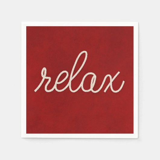 Wort RELAX in weißem Seeseil Serviette (Vorderseite)