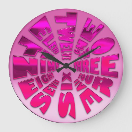 Wort-Stempeluhr-Pink Große Wanduhr (Vorderseite)