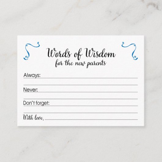 Worte der Weisheit Neue Eltern Kinderdusche Hinweiskarte (Vorderseite)