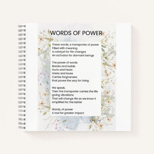 Worte des Powers, die Gedichte beleben Notizblock (Vorderseite)