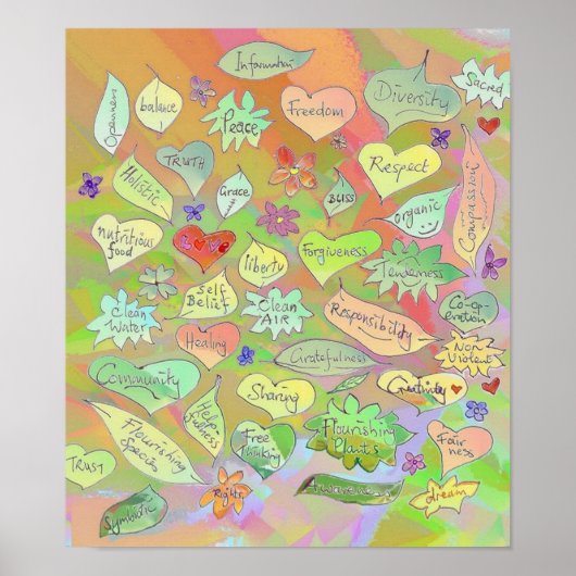 Worte / Rechte / Ethik auf Blätter & Herz-Poster Poster (Vorne)