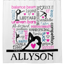 Wörter der Gymnastik-Terminologie mit Monogramm Duschvorhang