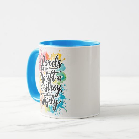 Wörter können die Tasse hochheben oder zerstören (Vorderseite Links)