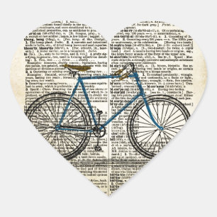 WÖRTERBUCH Art Print Blue Bicycle Bike Vintag Herz-Aufkleber