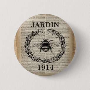 Wörterbuch Druck französisch Land vintage Biene Button