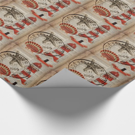 Wörterbuch druckt Art Seashell Leuchtturm Geschenkpapier (Ecke)