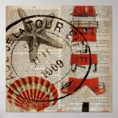 Wörterbuch druckt Art Seashell Leuchtturm Poster (Vorne)