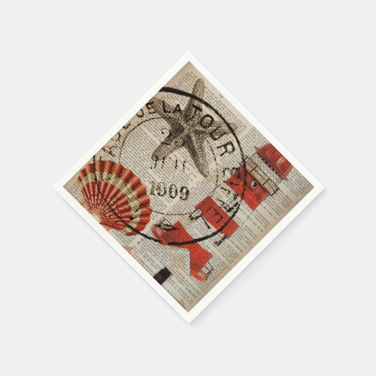 Wörterbuch druckt Art Seashell Leuchtturm Serviette (Ecke)