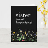 Wörterbuchdefinition von SISTER mit Wildblumen Karte (Gelbe Blume)