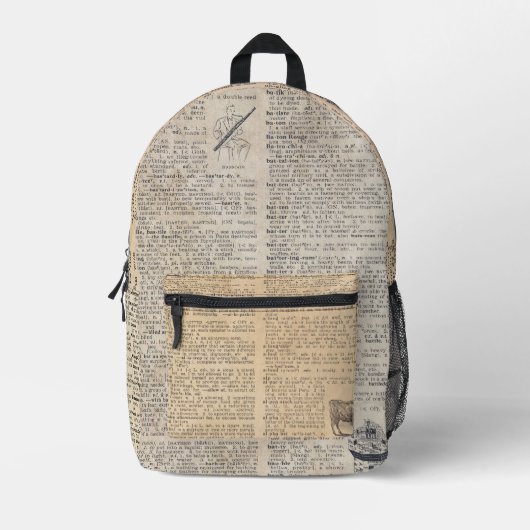 Wörterbuchseiten Bedruckter Rucksack (Vorderseite)