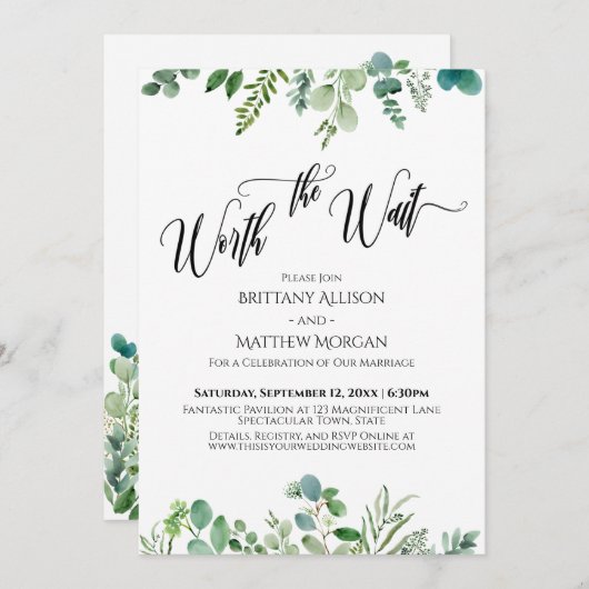 Worth the Wait Eukalyptus Greenery Empfang Einladung (Vorne/Hinten)