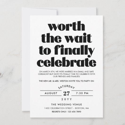 Worth the Wait Sequel Wedding Celebration Einladung (Vorderseite)