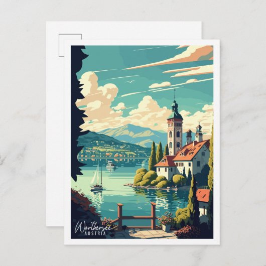 Worthersee Austria Vintage Illustration Postkarte (Vorne/Hinten)