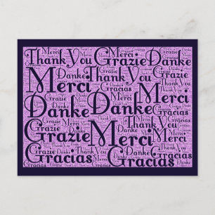 Wortkunst: Danke in vielen Sprachen - Rosa Navy Postkarte
