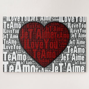 Wortkunst: "Ich liebe dich" 3 Sprachen - Rotes Her Puzzle