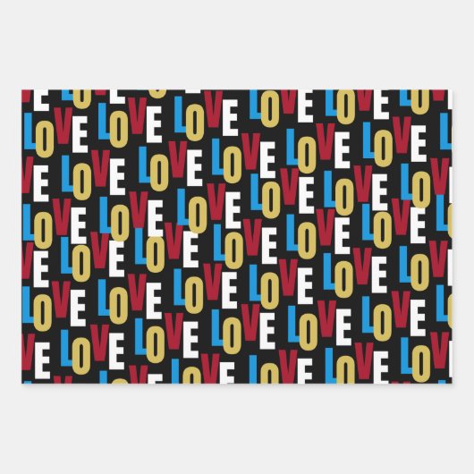 Wortmuster der Liebe Geschenkpapier Set (Vorderseite)