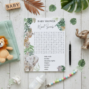 Wortsuche Dschungel-Safari-Tiere Baby-Party Notizblock