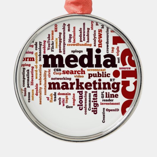 Wortwolke Sozialmedium-Text Silbernes Ornament (Vorne)