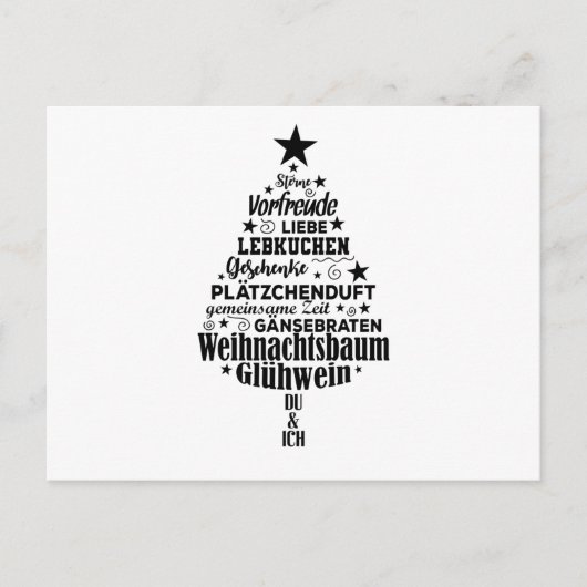 Wortwolke Weihnachtsbegriffe Tannenbaum Form Postkarte (Vorderseite)
