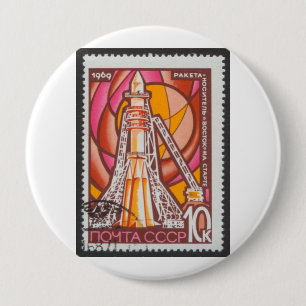 Wostok-Raumfahrzeug auf Launchpad UDSSR-Briefmarke Button