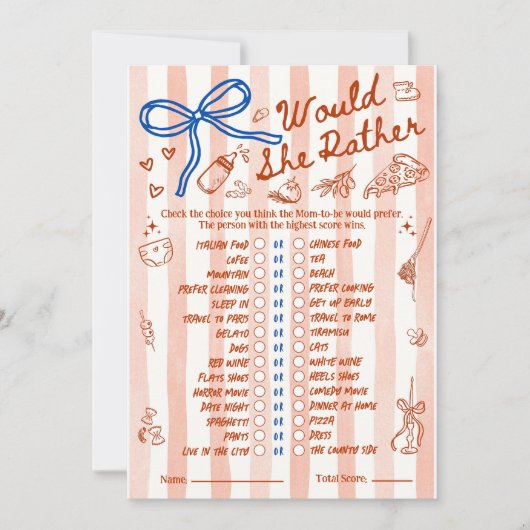 Would She Rather Baby Shower Game in Red Blue (Vorderseite)