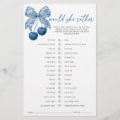 Would she rather Blue Bow Bridal Shower Game (Vorderseite)