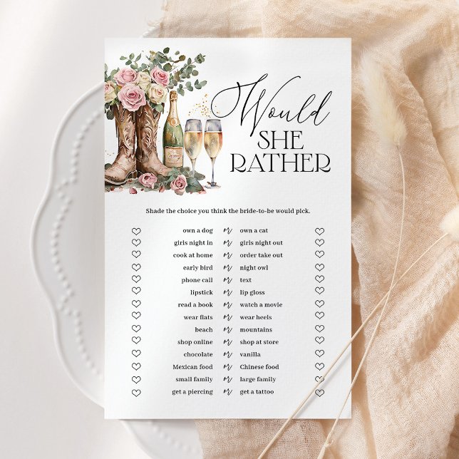 Would She Rather Boots and Bubbly Shower Game (Von Creator hochgeladen)