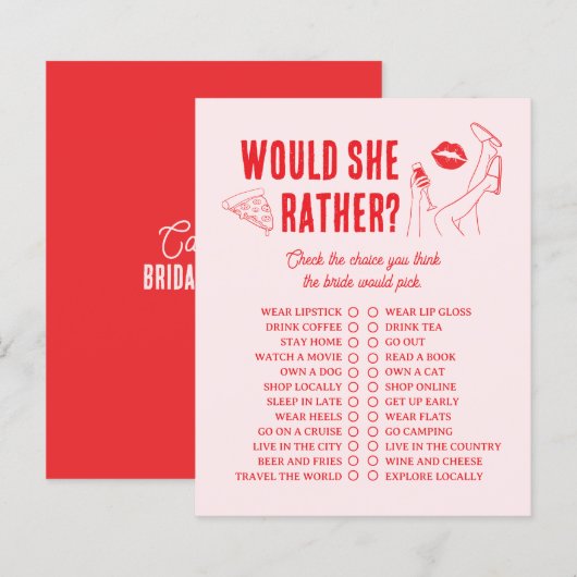 Would She Rather Bridal Shower Game Girl Gone Mild (Vorne/Hinten)