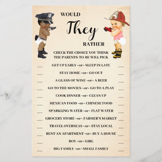 Would They Rather Little Recruit Shower Game Card Flyer (Vorne)