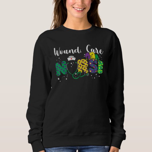 Wound Care Nurse Mardi Gras Leopard Festival Party Sweatshirt (Vorderseite)