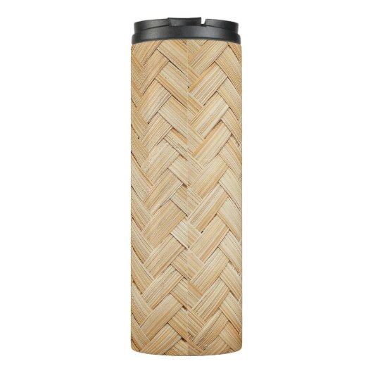 Woven Bamboo Abstrakte Textur Hintergrund. Thermosbecher (Rückseite)