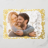 Woven Gold Leaf Rahmen Foto Hochzeit speichern das Folieneinladung (Vorderseite)