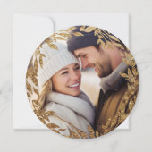 Woven Golden Kreath | Foto QR Code Round Wedding Save The Date (Vorderseite)