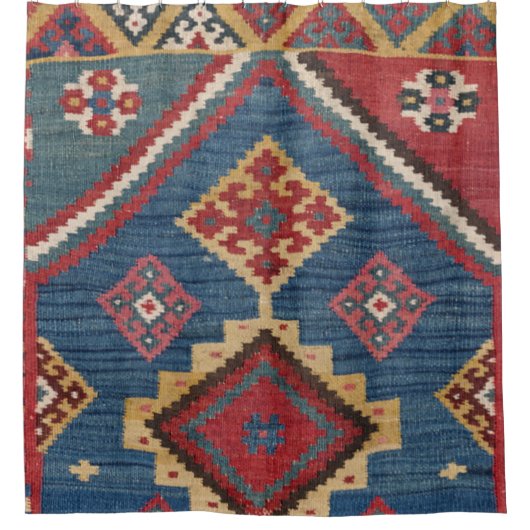 Woven Kilim Royal Blue Yellow Classic  Duschvorhang (Vorderseite)