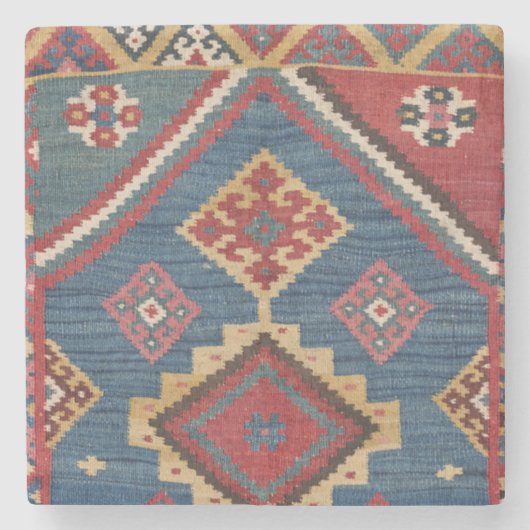 Woven Kilim Royal Blue Yellow Classic Steinuntersetzer (Vorderseite)