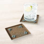 Woven Rattan & Blue Bird Eggs Square Glass Coaster Glasuntersetzer (Schrägansicht)