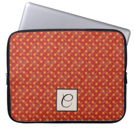 Woven Red Rattan auf Custom Orange mit Monogram Laptopschutzhülle